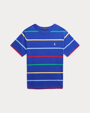 POLO RALPH LAUREN blouse in roux blue with colorful striped pattern.