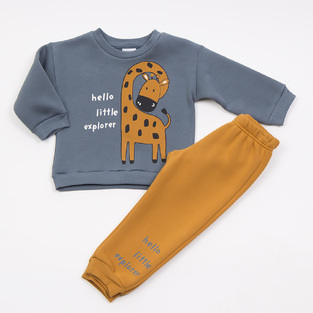 TRAX suit set in Indian blue color with embossed giraffe print.