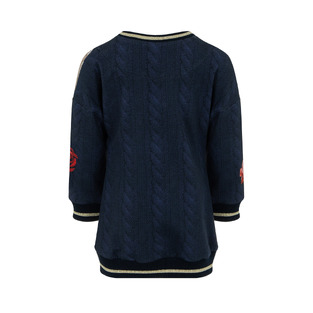 LAPIN HOUSE sweatshirt dress in dark blue with teddy bear print and knitted look.