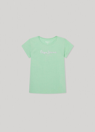 PEPE JEANS blouse in mint color with glitter print.