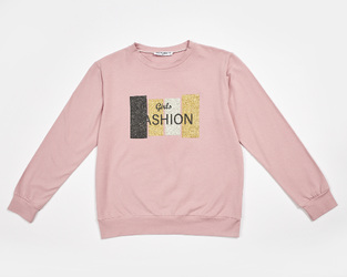 EBITA sweatshirt in pink with embossed glitter print.