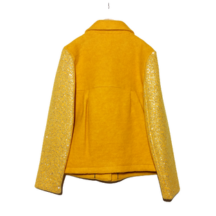 IKKS jacket in yellow color with all over sequin embroidery on the sleeves.