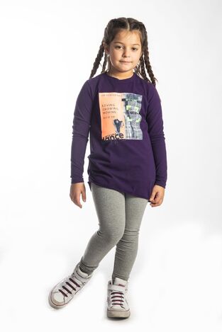 JOYCE set, purple t-shirt and leggings with wide outer elastic waist.