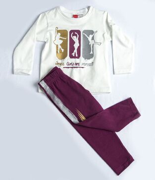 JOYCE leggings set, white blouse with embossed print on the front and leggings with print on the sides.