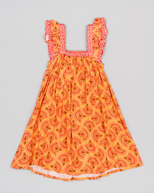 LOSAN dress in orange color with all over printed design.