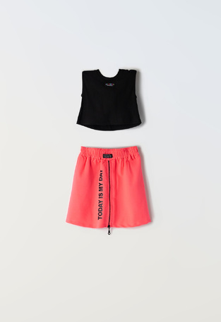 EBITA skirt set in bright pink color with "TODAY IS MY DAY" logo.