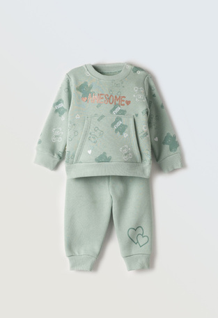 EBITA tracksuit set in beige color with all over teddy bear print.