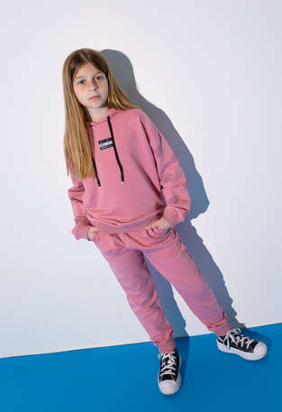 Seasonal EBITA tracksuit set in pink color with hood.