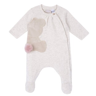 CHICCO cotton romper in beige color with embossed print.