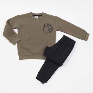 TRAX tracksuit set in khaki color with embossed "LEAN INTO YOUR DREAMS" logo.