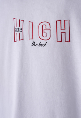 HASHTAG T-shirt in white color with "HIGH SUCCESS THE BEST" logo. 