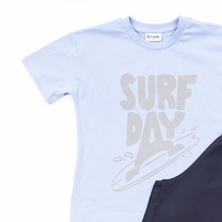 TRAX shorts set in siel with "SURF DAY" logo.