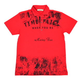 HASHTAG polo shirt in red color with special print.