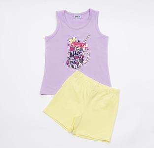 Set of TRAX shorts, printed sleeveless top and yellow shorts.