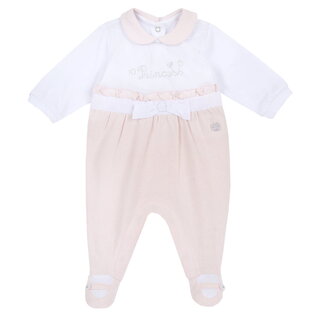 CHICCO bodysuit in pink and white colors with embossed rhinestone logo.