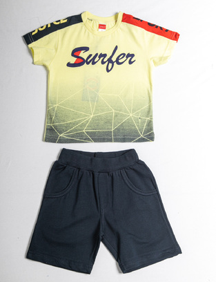 JOYCE cotton set, yellow blouse and black bermuda shorts.