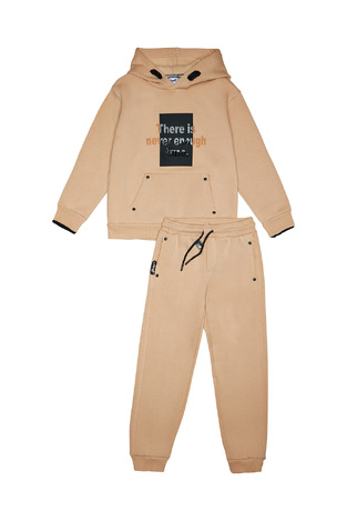 SPRINT tracksuit set in beige color with embossed "THERE IS NEVER ENOUGH TIME" logo.