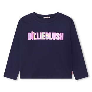 BILLIEBLUSH cotton blouse in dark blue with an embossed "BILLIEBLUSH" logo.