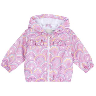 CHICCO seasonal jacket in lilac color with all over rainbow print.