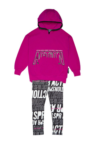 SPRINT tights set in violet color with "ACTION" logo embossed.