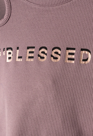 EBITA blouse in dark pink color with "BLESSED" logo embossed.