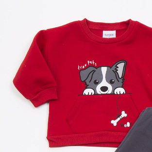 TRAX tracksuit set in red with embossed dog print.