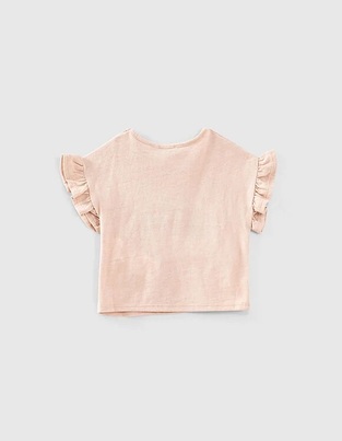 IKKS blouse in pink color with ruffles on the sleeves.