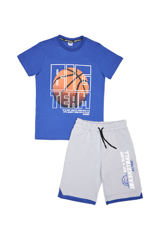 SPRINT shorts set in roux blue with basketball print.