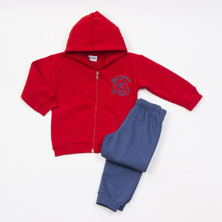 TRAX tracksuit set in red with cardigan and embossed dog print.