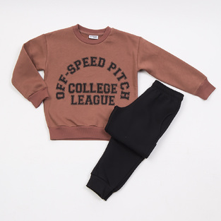 TRAX tracksuit set in brick color with embossed "COLLEGE LEAGUE" logo.