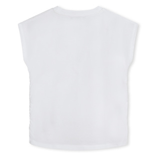 Blouse D.K.N.Y. in white color with silver metallic logo print.