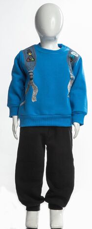 JOYCE tracksuit set, blue school bag print top and sweatpants.