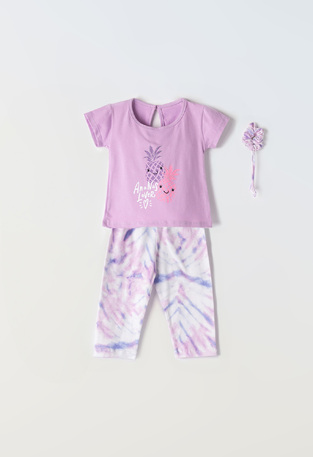 EBITA capri leggings set in lilac color with pineapple print.