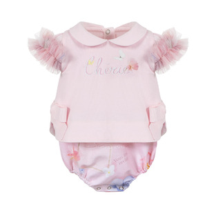 LAPIN HOUSE bodysuit in pink color with tulle on the sleeves.