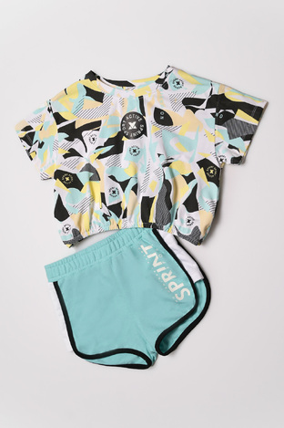 Set of SPRINT sweatshirt shorts in turquoise color with all over print.