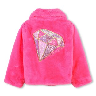 BILLIEBLUSH fur coat in fuchsia color with diamond print.