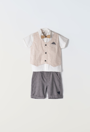 Set of 3 pcs. HASHTAG, bow tie vest, shirt and linen bermuda shorts.