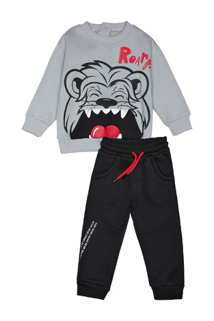 SPRINT tracksuit set in gray with embossed lion print.