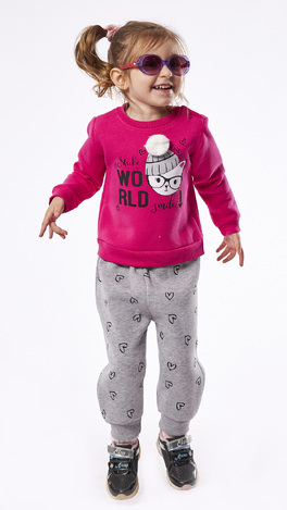 EBITA tracksuit set in fuchsia color with kitten print.