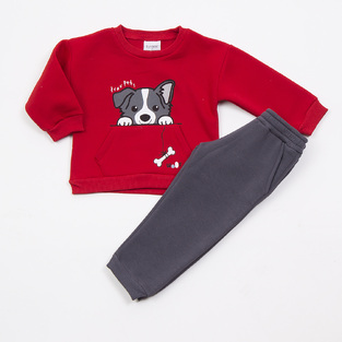 TRAX tracksuit set in red with embossed dog print.