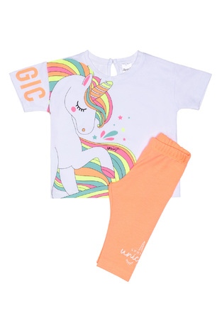 Set of SPRINT capri leggings in white color with embossed unicorn print.