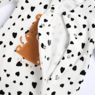 CHICCO velor bodysuit in off-white color with all over heart print.