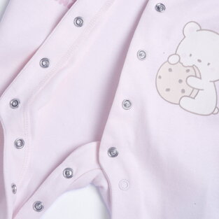 CHICCO cotton romper in pink with an embossed teddy bear print.