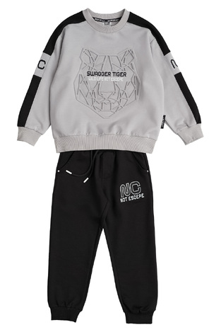 Seasonal SPRINT tracksuit set in gray with tiger appliqué design.