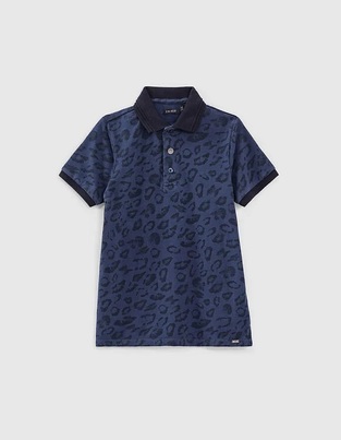 IKKS pique polo shirt in blue color with leopard pattern.