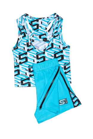 SPRINT shorts set in turquoise color with all over print.