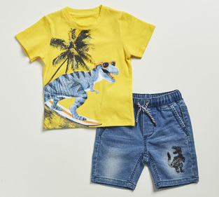 HASHTAG bermuda set, yellow blouse and denim bermuda.