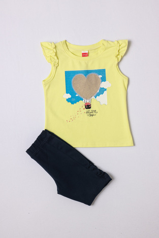 Set of JOYCE leggings, yellow blouse, and cycling leggings.