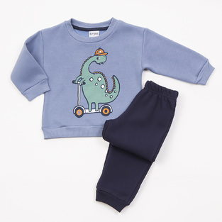 TRAX tracksuit set in blue raff color with embossed dinosaur print.