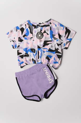 Set of SPRINT sweatshirt shorts in lilac color with all over print.